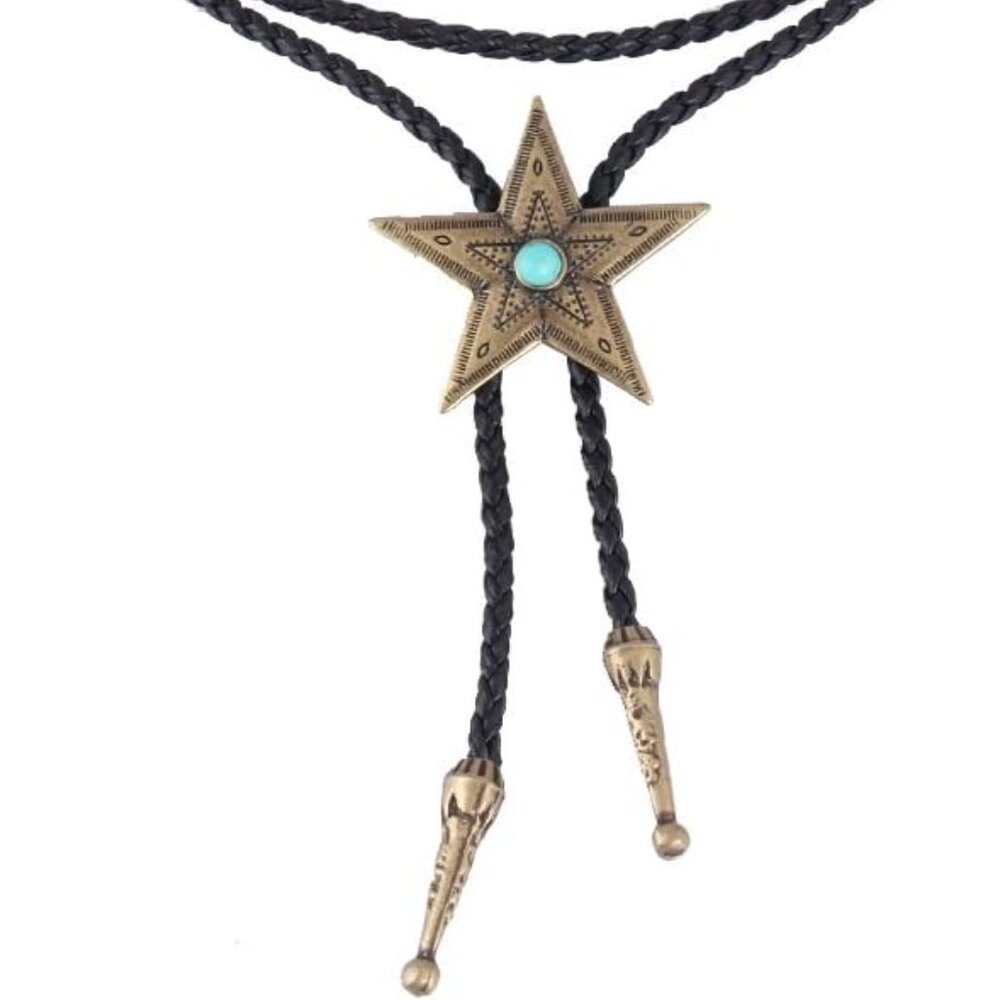 Men's Bolo Tie Cowboy Necklace Leather Necktie Western Cowboy Necklace - Star